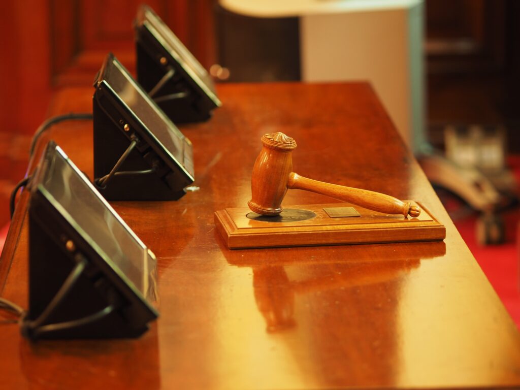 Gavel on a varnished bench