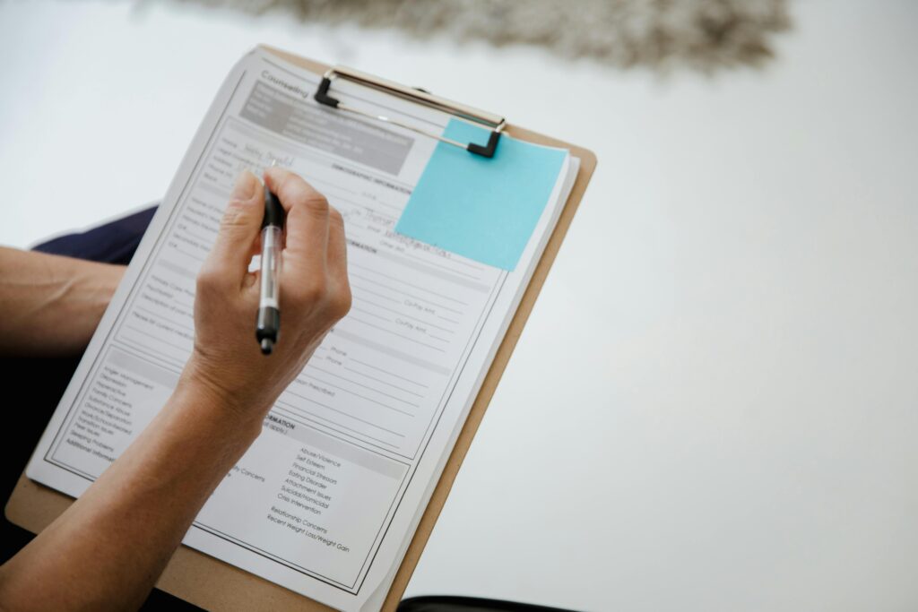 Person filling out a rental application